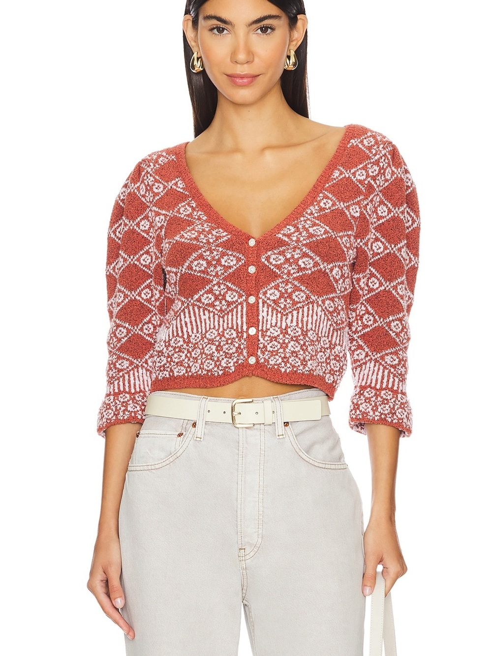 Free People Geo Floral Cardi in Orchid Cinnamon M